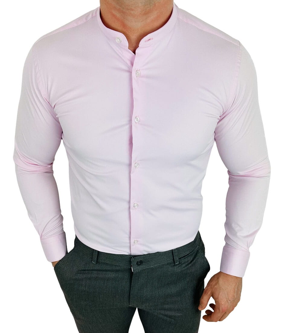 Koszula meska slim fit ze stojka rozowa RS-1130