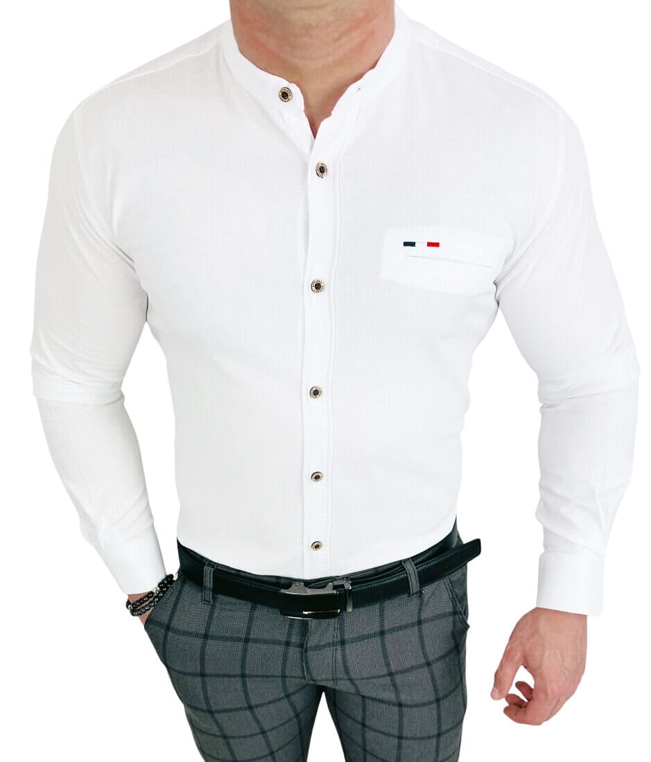 Koszula meska biala oxford ze stojka slim fit znaczek Stylovy 2007