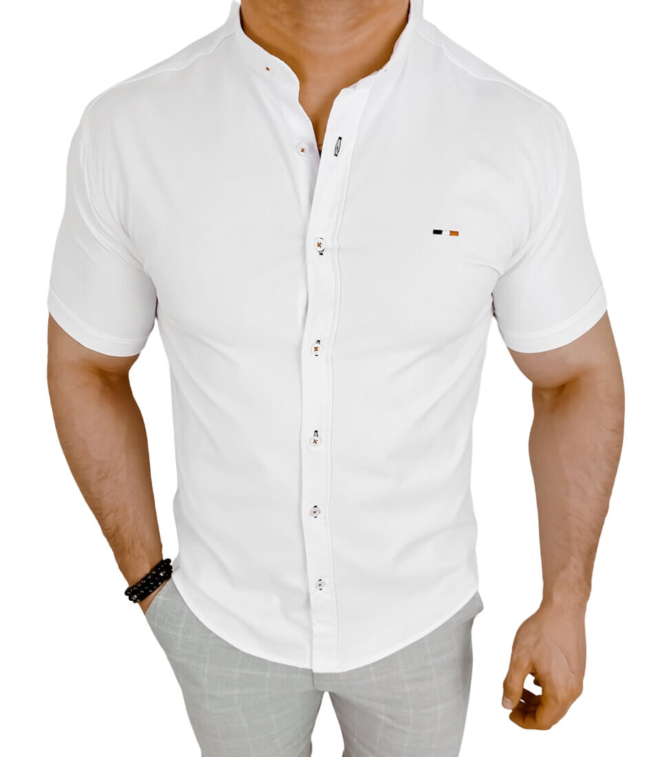 Koszula meska z krotkim rekawem biala slim fit logo 2044