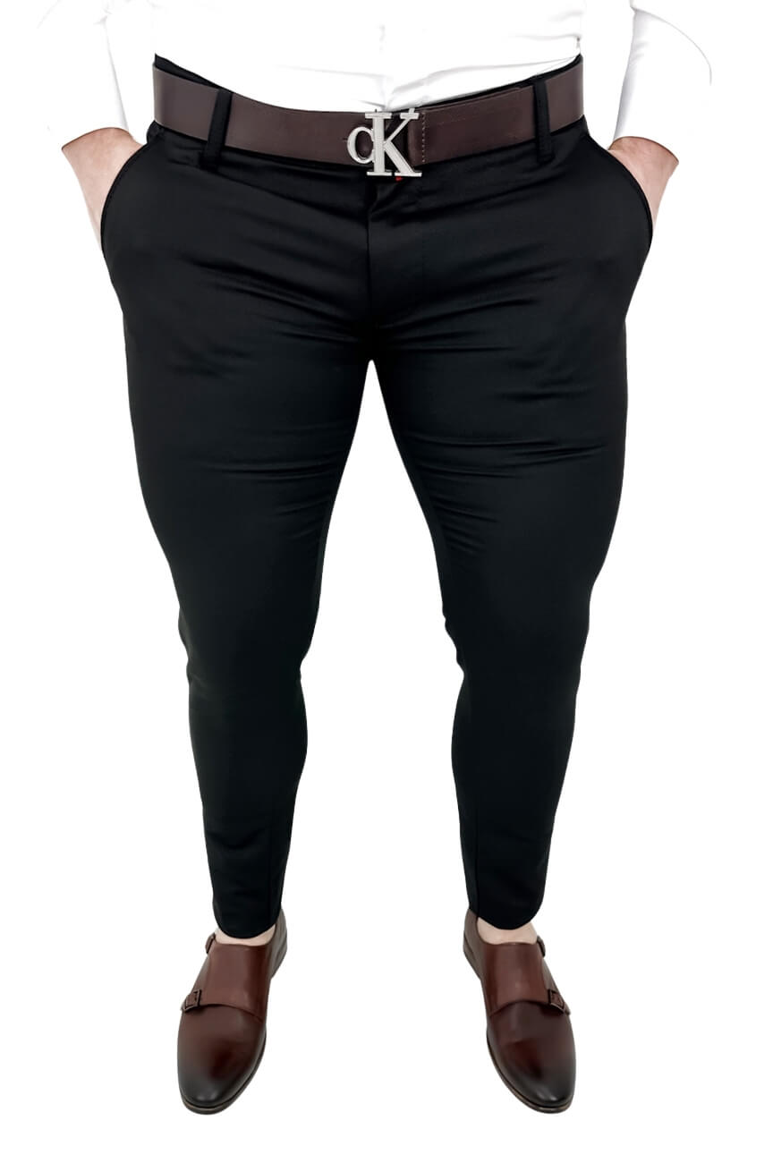 Eleganckie spodnie meskie czarne slim fit Stylovy D-1188