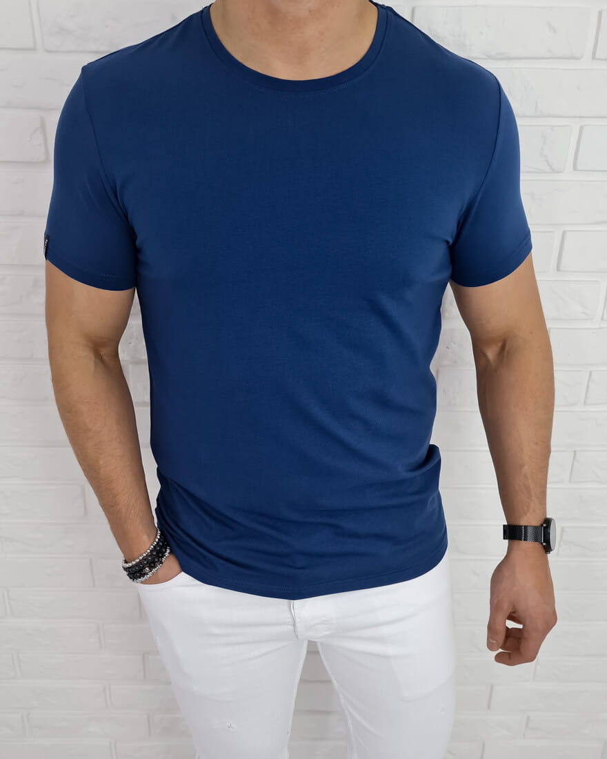 T-shirt meski bez nadruku niebieski basic Tommy life 87911