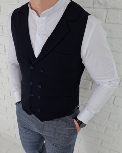 Elegancka ciemnogranatowa kamizelka meska slim fit  Stylovy 1002CG