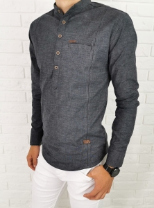 Ciemnoszara koszula slim fit zapięcie do połowy przeszycia 0376/172