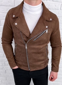 Zamszowa ramoneska camel męska z klapami Stylovy