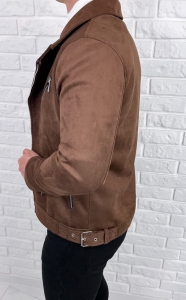 Zamszowa ramoneska camel męska z klapami Stylovy