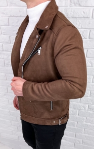 Zamszowa ramoneska camel męska z klapami Stylovy