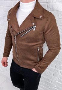 Zamszowa ramoneska camel męska z klapami Stylovy