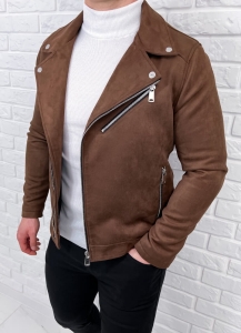 Zamszowa ramoneska camel męska z klapami Stylovy