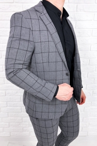 Szara w czarną kratę marynarka męska slim fit 64g