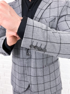 Szara w czarną kratę marynarka męska slim fit 64g