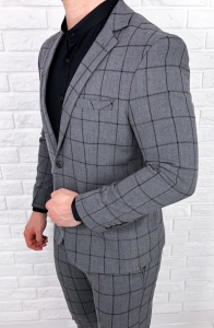 Szara w czarną kratę marynarka męska slim fit 64g
