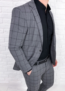 Szara w czarną kratę marynarka męska slim fit 64g