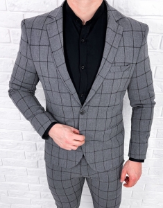 Szara w czarną kratę marynarka męska slim fit 64g