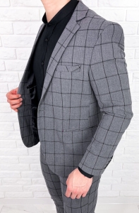Szara w czarną kratę marynarka męska slim fit 64g