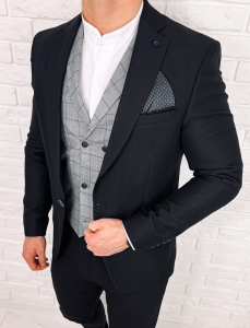 Czarna elegancka marynarka męska slim klasyczna 6107