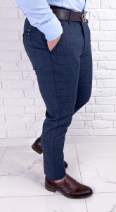 Granatowe eleganckie spodnie w kratę męskie slim fit Diego-5