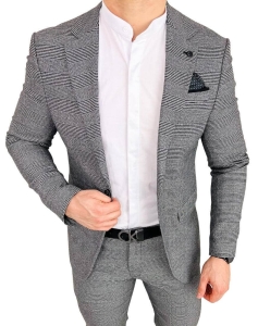 Szara elegancka w czarną kratę marynarka męska slim 1190