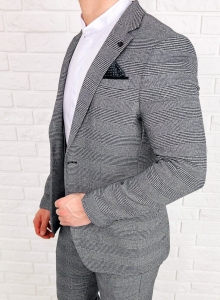 Szara elegancka w czarną kratę marynarka męska slim 1190