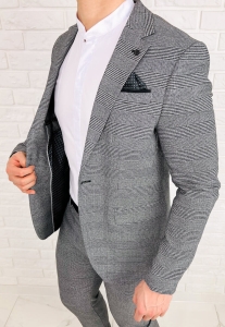 Szara elegancka w czarną kratę marynarka męska slim 1190