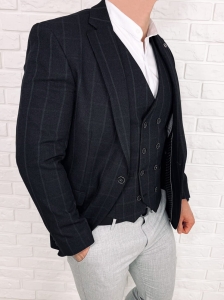 Czarna elegancka w szarą kratę marynarka męska slim 5300-3378
