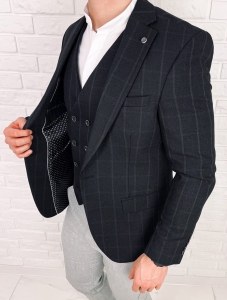 Czarna elegancka w szarą kratę marynarka męska slim 5300-3378