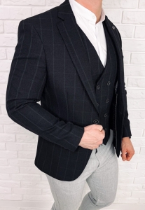 Czarna elegancka w szarą kratę marynarka męska slim 5300-3378