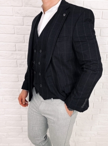 Czarna elegancka w szarą kratę marynarka męska slim 5300-3378