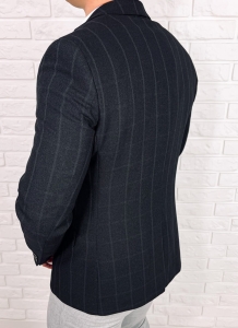 Czarna elegancka w szarą kratę marynarka męska slim 5300-3378