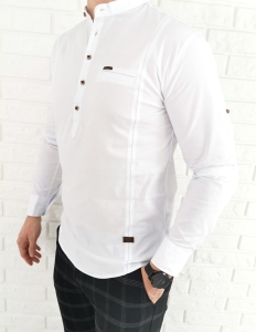 Biała męska koszula slim fit ze stójką długi rękaw 0015/1