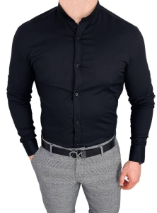 Koszula oxford męska czarna slim fit ze stójką 1781