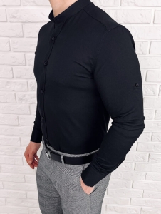 Koszula oxford męska czarna slim fit ze stójką 1781