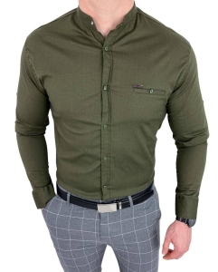 Koszula khaki ze stójką slim fit ozdobna kieszonka 0274/36