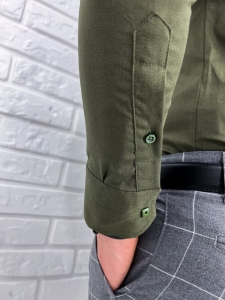 Koszula khaki ze stójką slim fit ozdobna kieszonka 0274/36