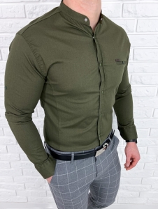 Koszula khaki ze stójką slim fit ozdobna kieszonka 0274/36