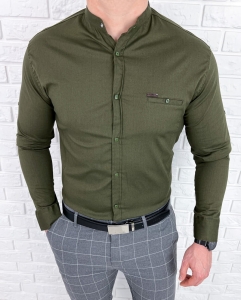 Koszula khaki ze stójką slim fit ozdobna kieszonka 0274/36