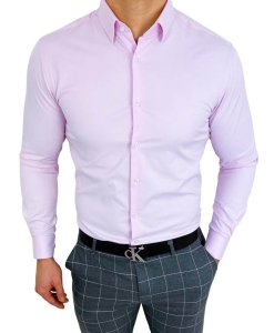 Koszula różowa męska slim fit z kołnierzem RS-1000
