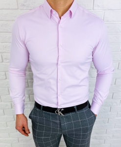 Koszula różowa męska slim fit z kołnierzem RS-1000