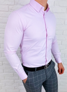 Koszula różowa męska slim fit z kołnierzem RS-1000