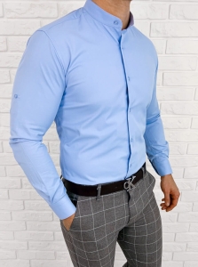 Niebieska koszula ze stójką slim fit męska klasyczna Rs-1180