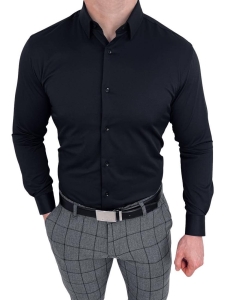 Czarna koszula męska slim fit klasyczna z kołnierzem RS-2000
