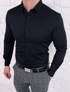 Czarna koszula męska slim fit klasyczna z kołnierzem RS-2000