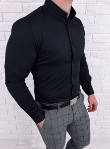 Czarna koszula męska slim fit klasyczna z kołnierzem RS-2000