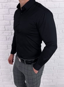 Czarna koszula męska slim fit klasyczna z kołnierzem RS-2000