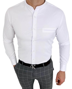 Biała koszula ze stójką slim fit kieszonka Rs-1120