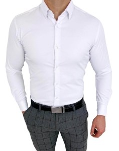 Biała koszula męska slim fit z kołnierzem RS-1000