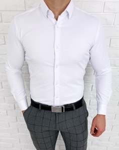 Biała koszula męska slim fit z kołnierzem RS-1000