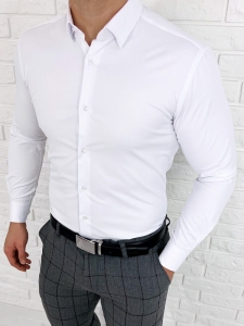 Biała koszula męska slim fit z kołnierzem RS-1000