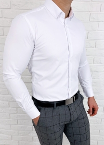 Biała koszula męska slim fit z kołnierzem RS-1000