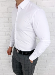 Biała koszula męska slim fit z kołnierzem RS-1000