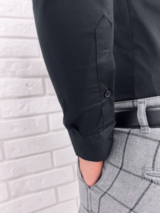 Czarna koszula ze stójką slim fit z ozdobną kieszonką 0274/2